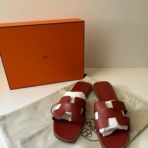 Hermes Bold Red Leather Sandals